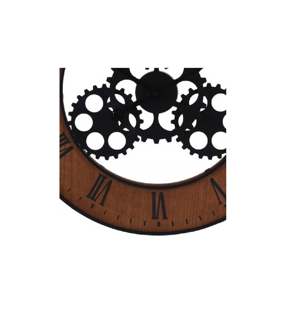 Wadiga Horloge Murale Ronde En Métal Et Bois Engrenage - Diamètre 57cm