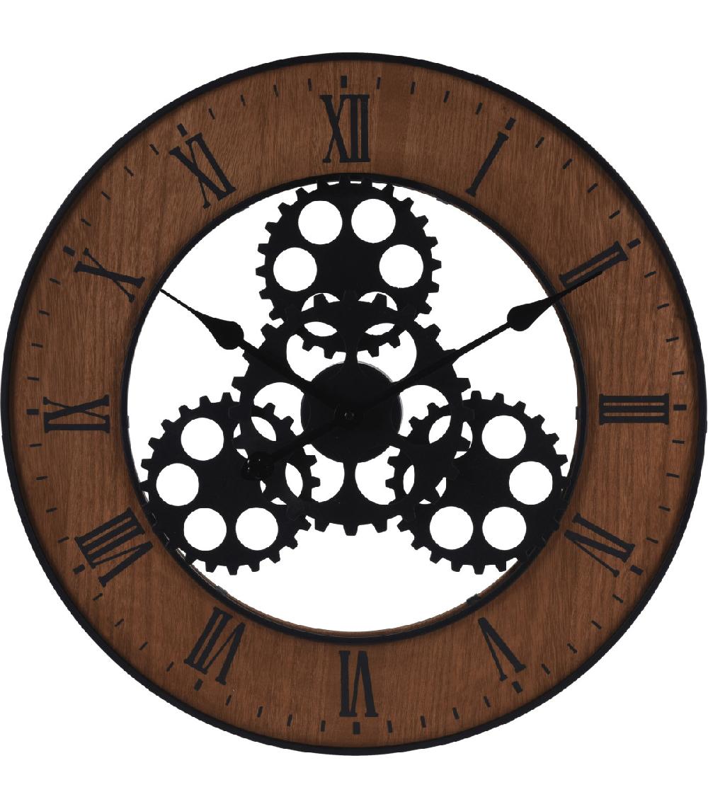 wadiga Horloge Murale Ronde en Métal et Bois Engrenage - diamètre 57cm
