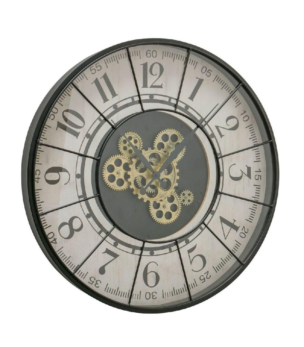 wadiga Horloge murale ronde en métal noir 57x57x7cm