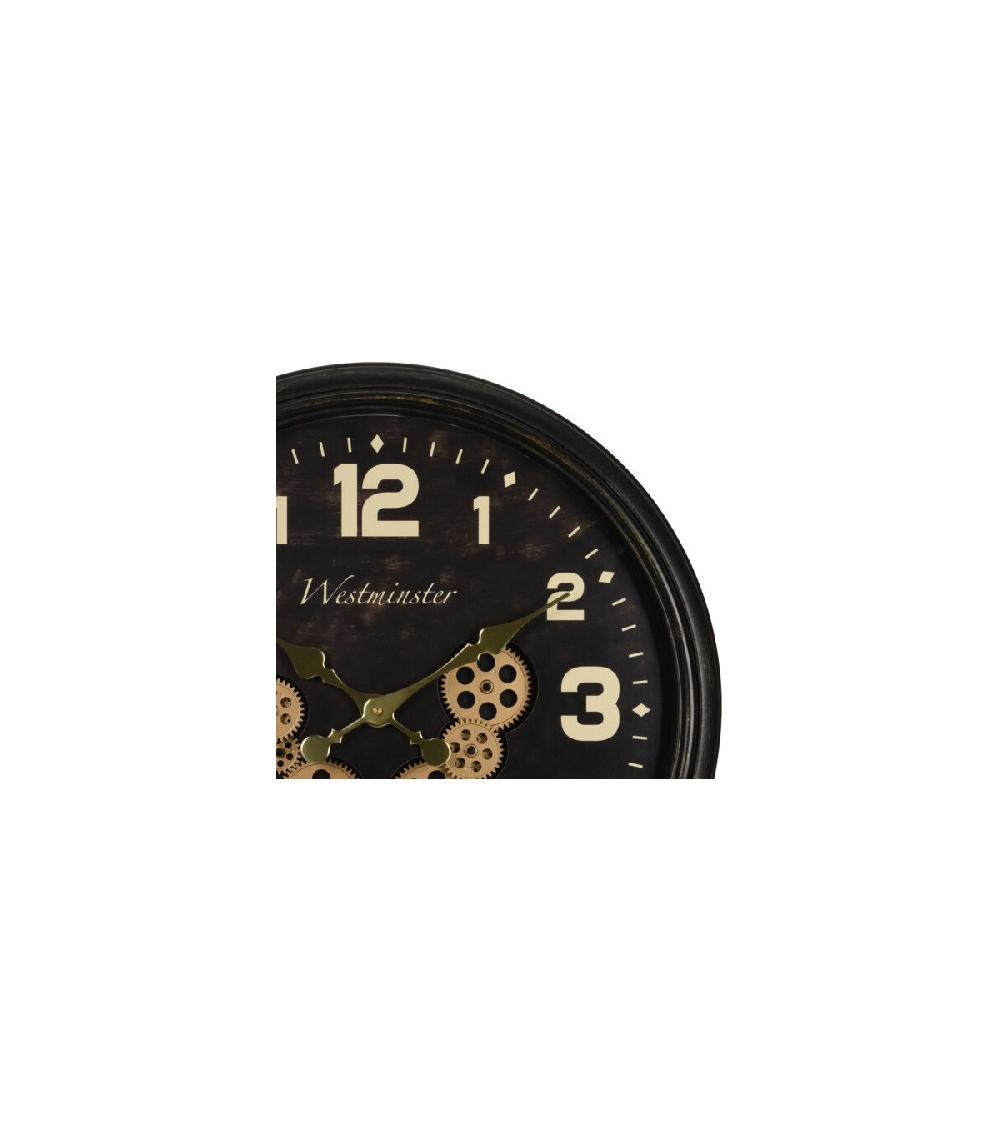 Wadiga Horloge Murale Ronde En Métal Noir Et Doré Engrenage - D57cm