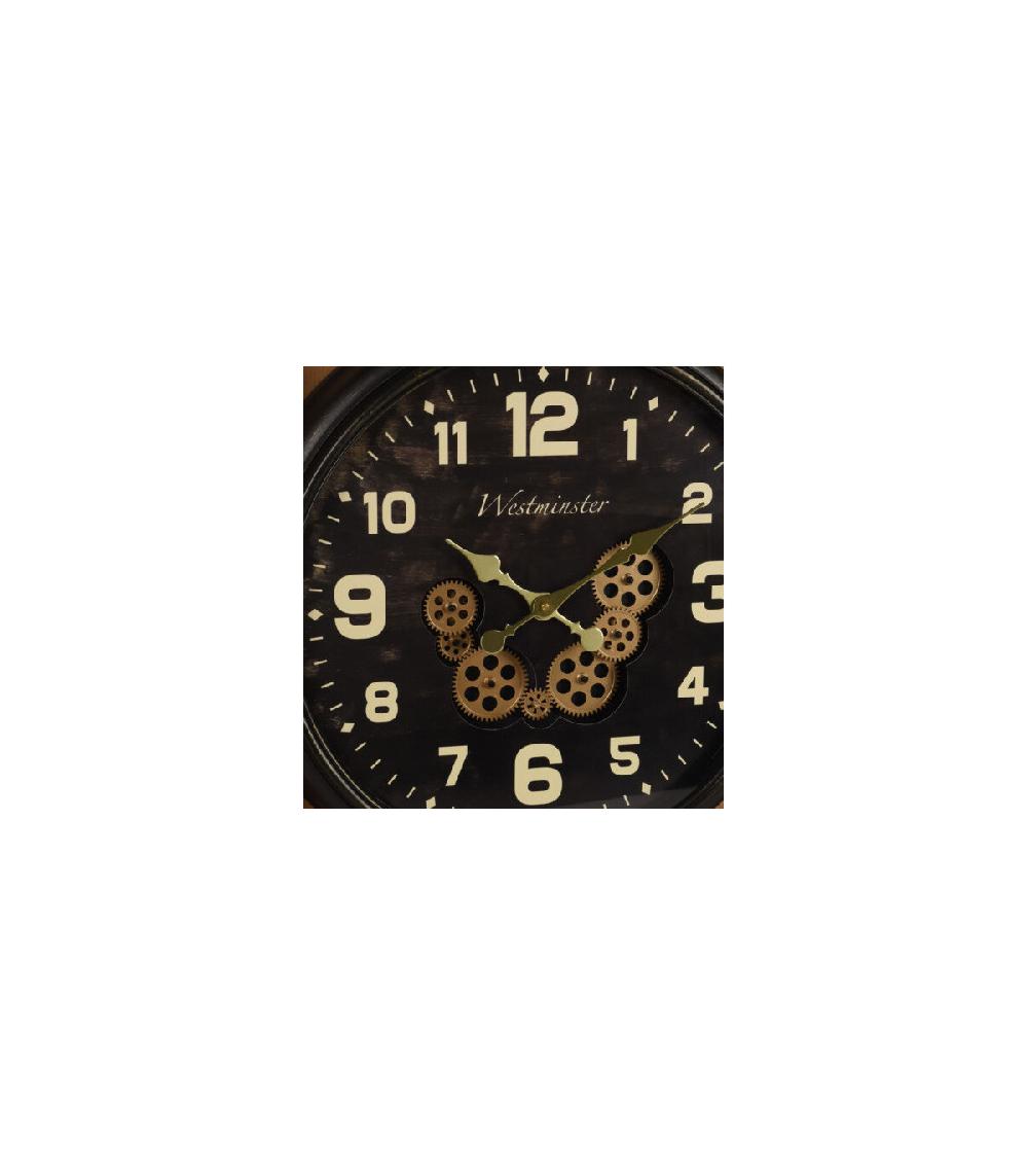 Wadiga Horloge Murale Ronde En Métal Noir Et Doré Engrenage - D57cm