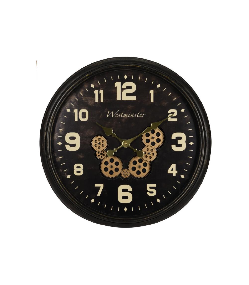 wadiga Horloge murale ronde en métal noir et doré engrenage - d57cm