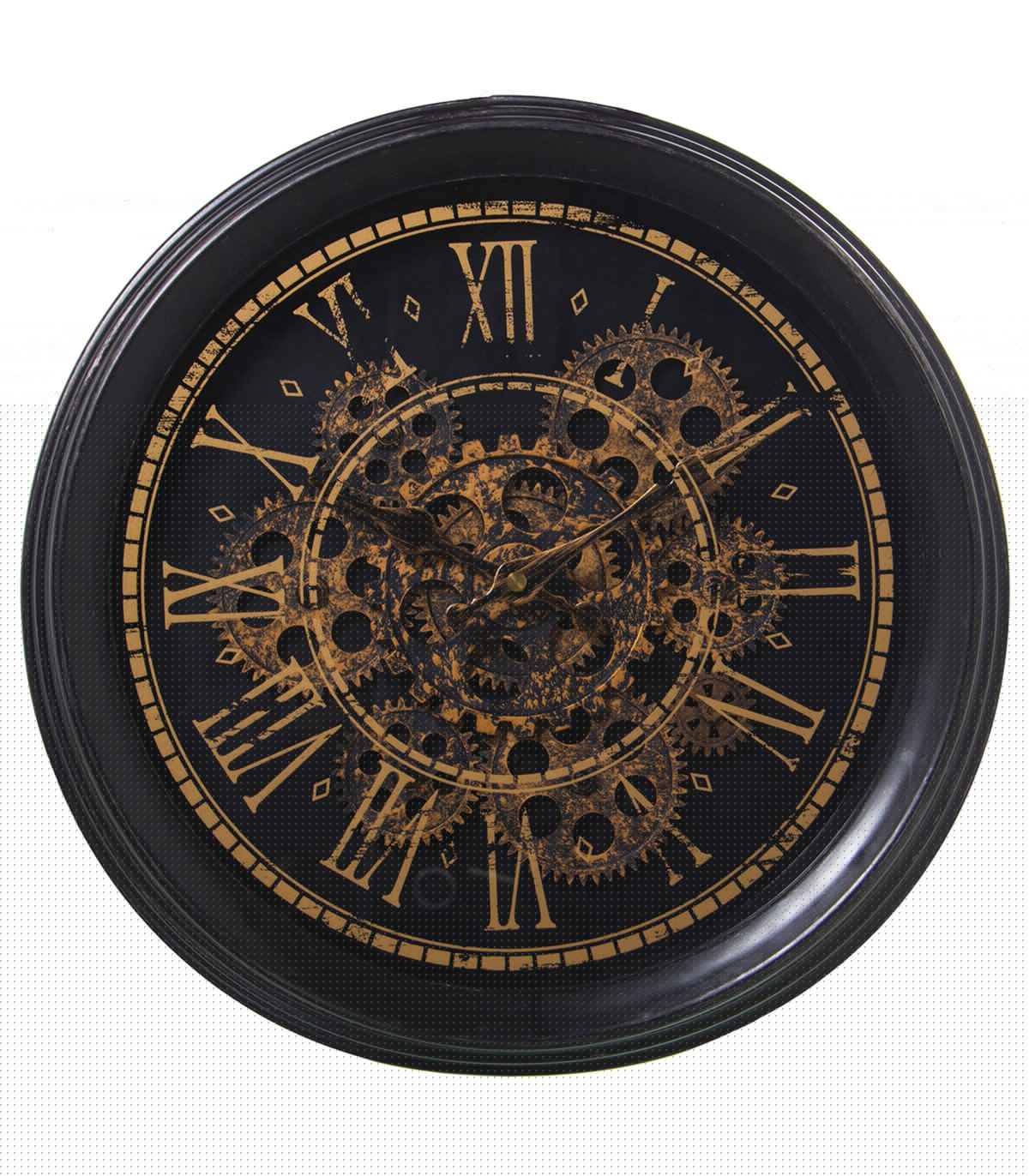 wadiga Horloge murale ronde en métal noir et doré engrenage - d36cm