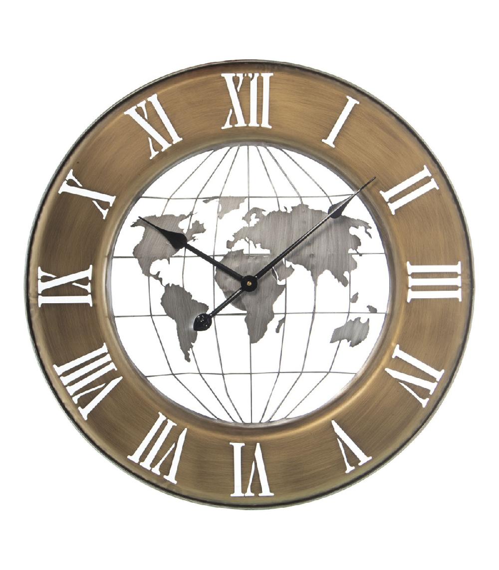 wadiga Horloge Murale Ronde Métal Couleur Or/Bronze Monde - diamètre 63cm