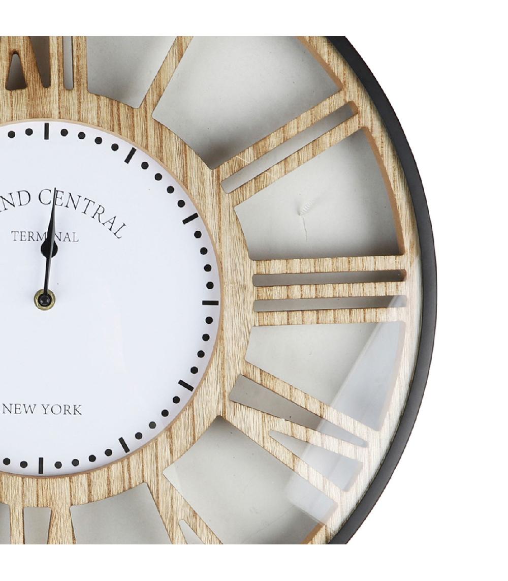 Wadiga Horloge Murale Ronde Métal Noir Et Bois 50x50x4.5cm