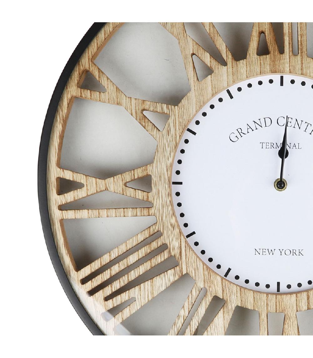 Wadiga Horloge Murale Ronde Métal Noir Et Bois 50x50x4.5cm