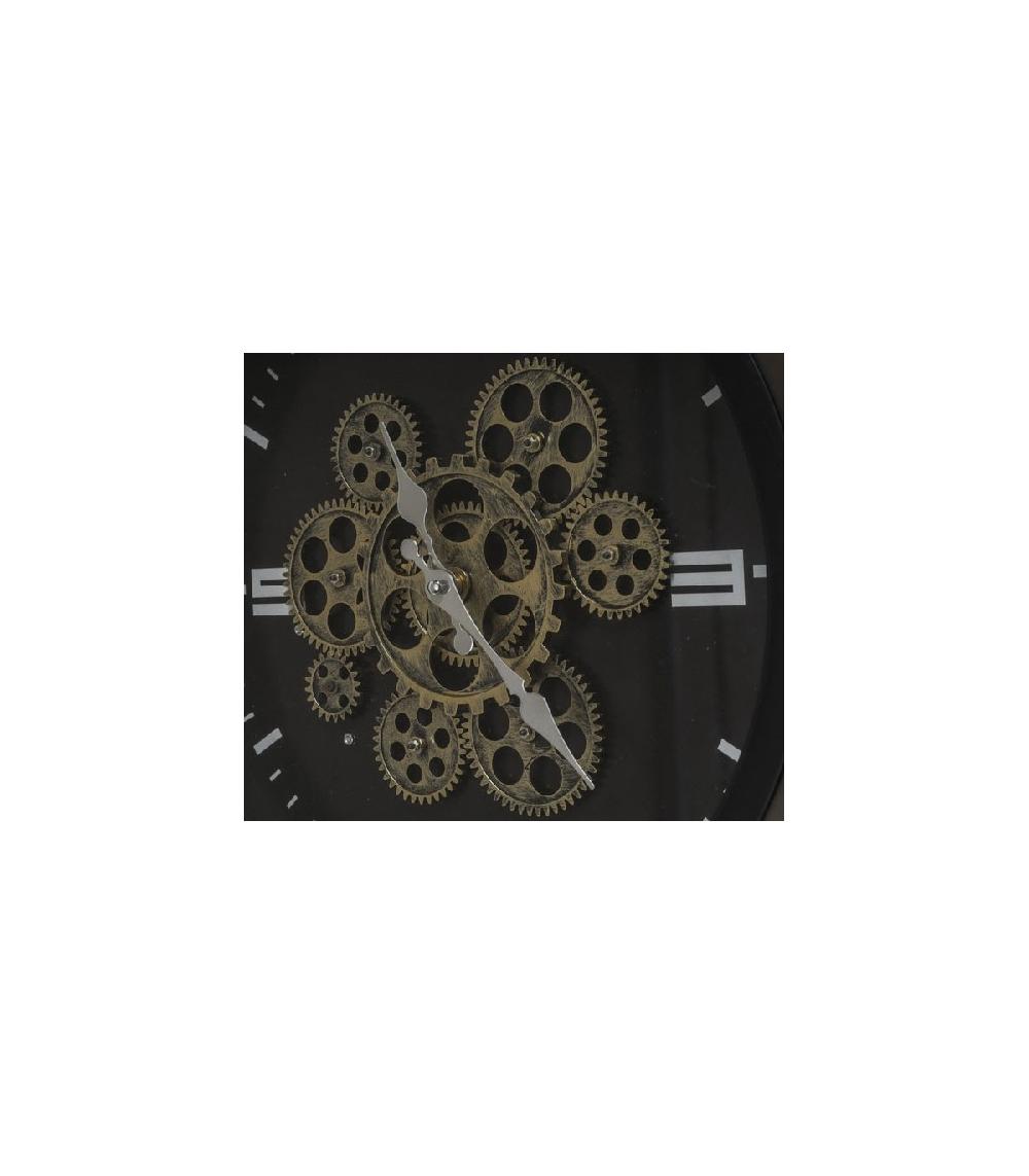 Wadiga Horloge Murale Ronde Métal Noir Rouages - Diamètre 38cm
