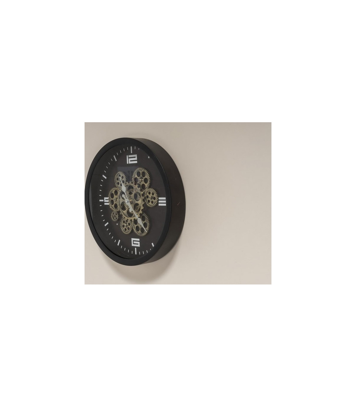 Wadiga Horloge Murale Ronde Métal Noir Rouages - Diamètre 38cm