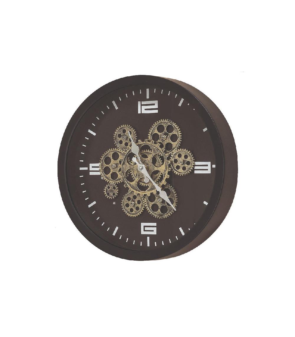 wadiga Horloge Murale Ronde Métal Noir Rouages - Diamètre 38cm