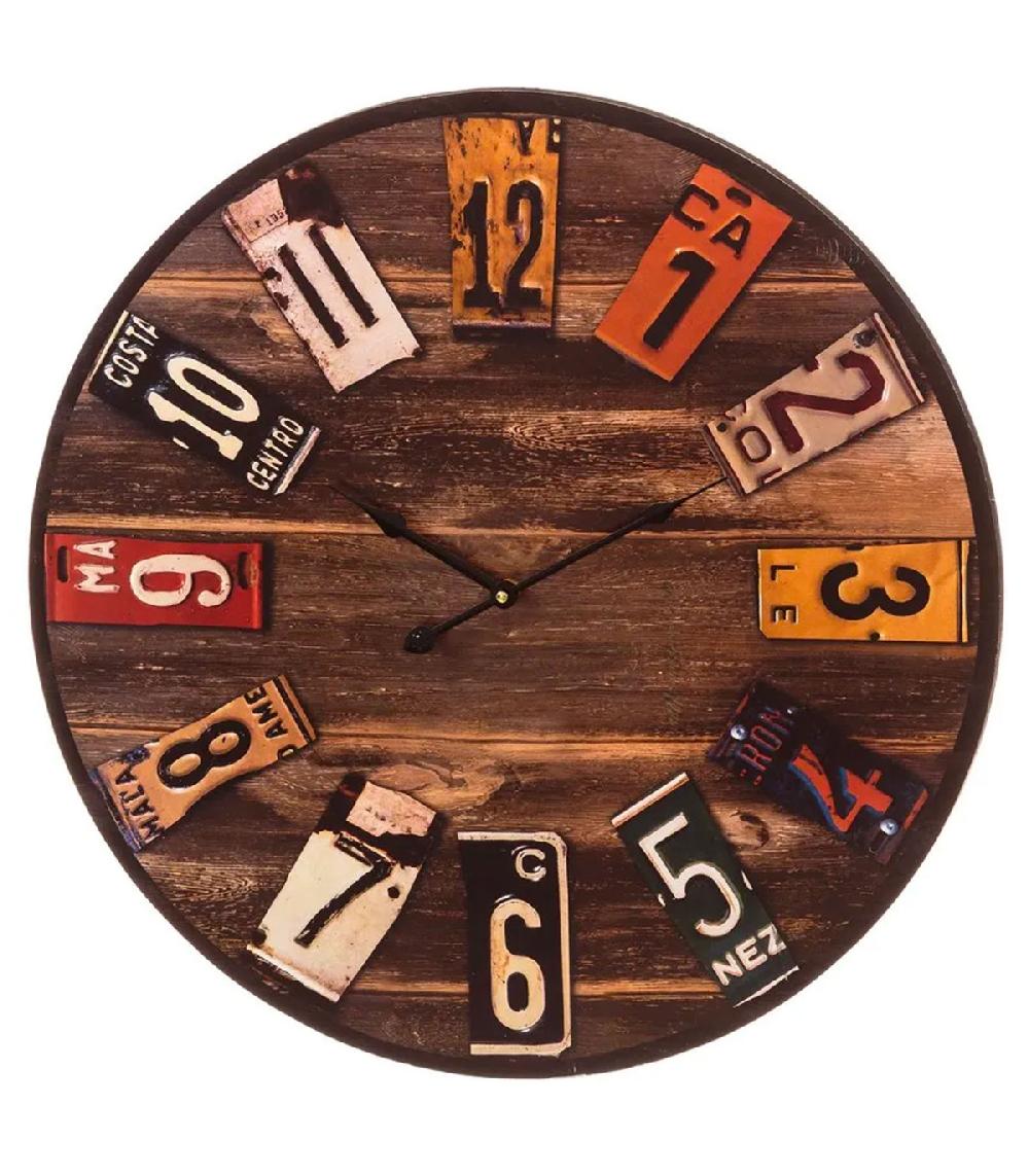 wadiga Horloge murale ronde multicolore bois vintage