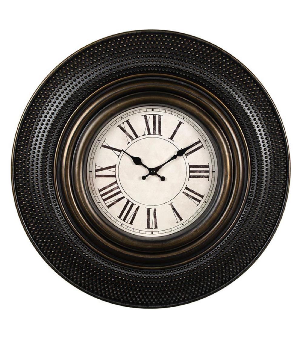 wadiga Horloge murale ronde noire et dorée 51x51x5cm
