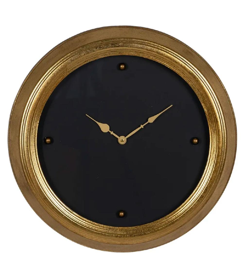 wadiga Horloge murale ronde noire et dorée en métal 46x46x6cm