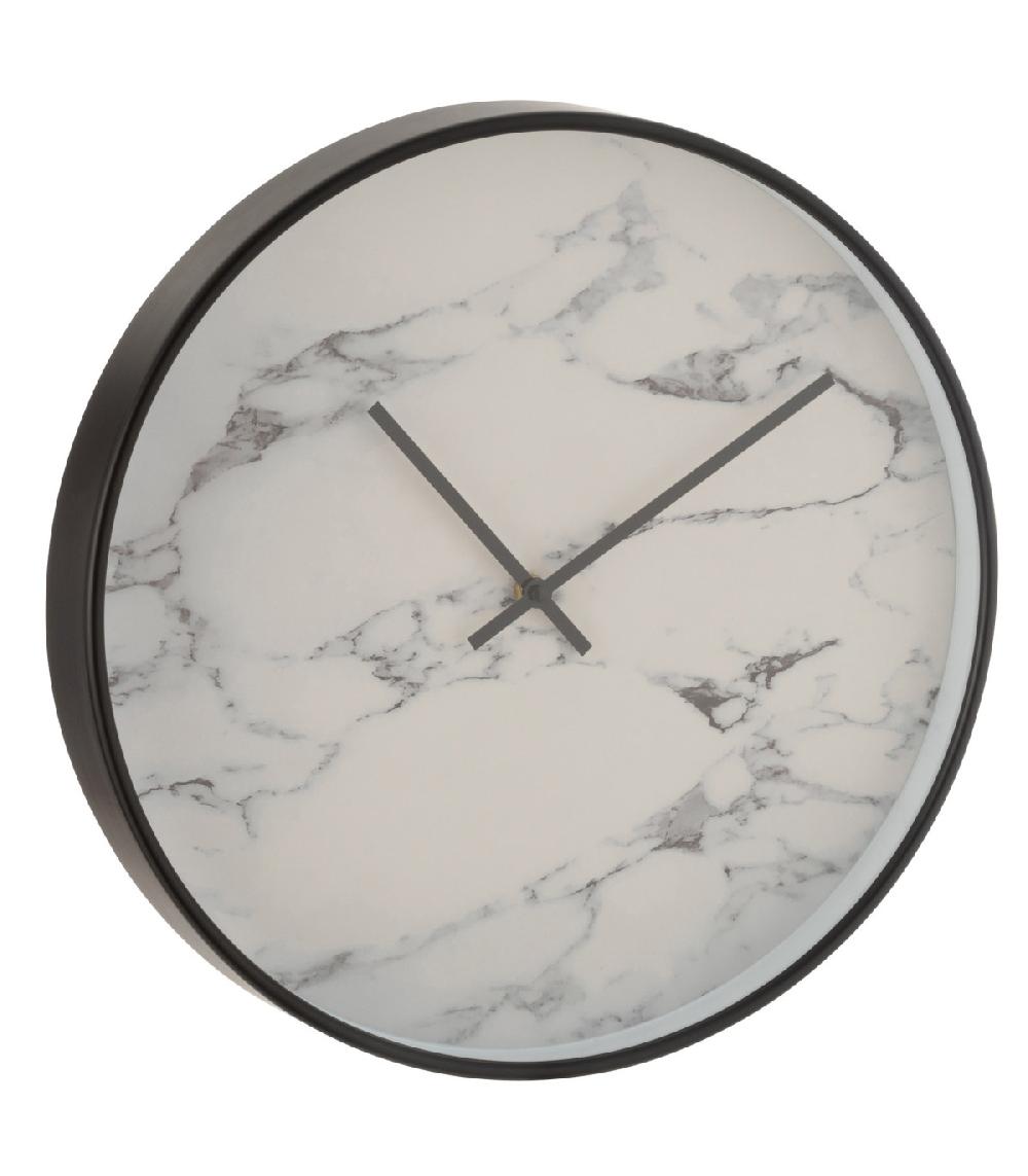 wadiga Horloge murale ronde noire fond effet marbre blanc - Diam. 40cm