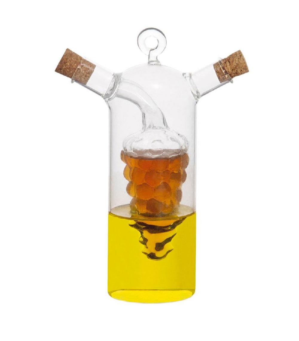 Wadiga Huilier Vinaigrier 2-en-1 En Verre Et Bouchons Liège 10x6x18cm
