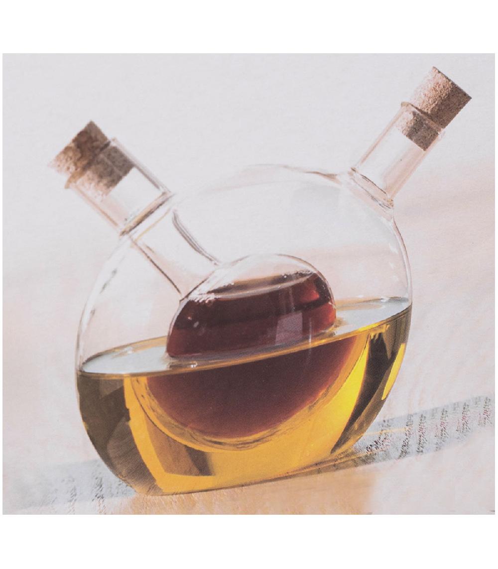Wadiga Huilier Vinaigrier 2-en-1 Transparent En Verre Bouchons Liège - 14x10.5x10.5cm