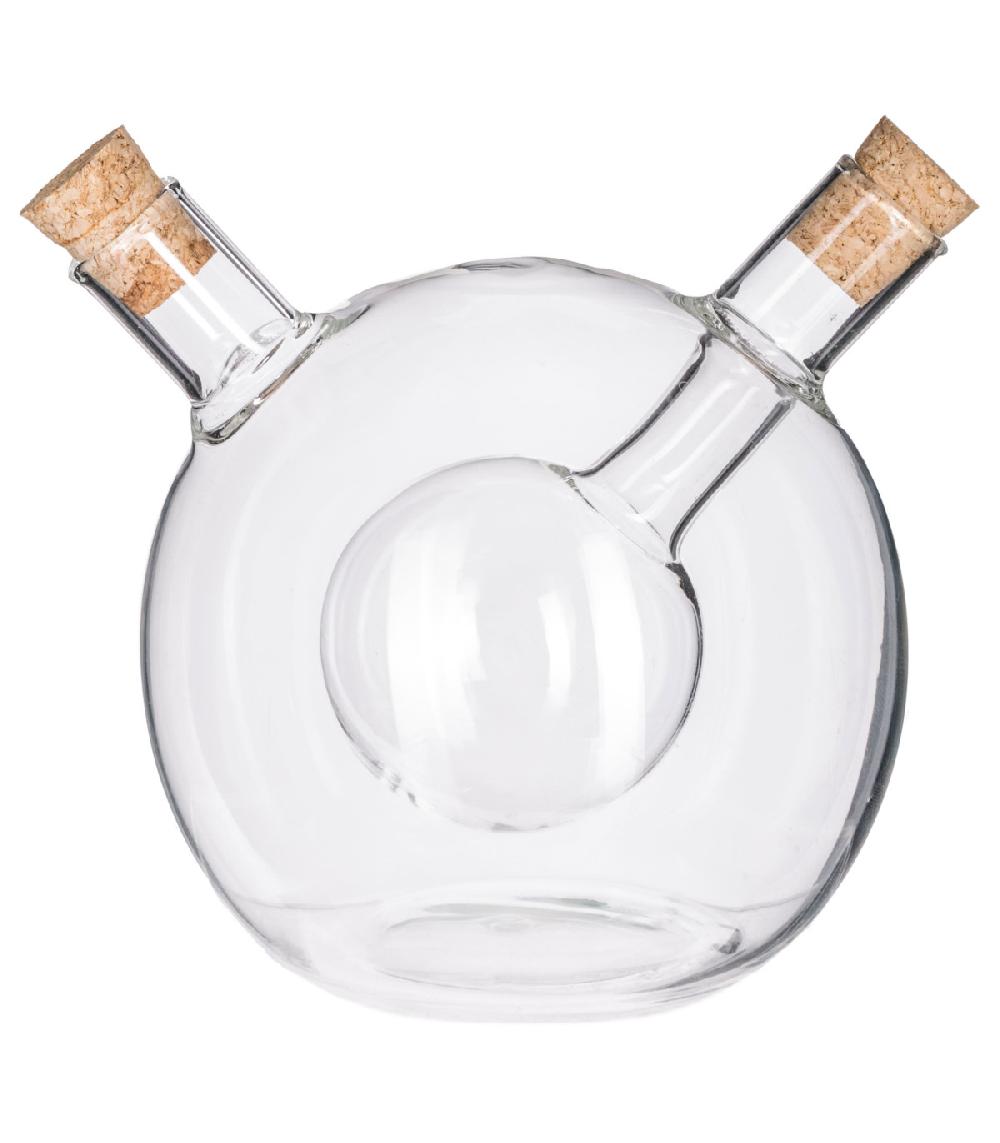 wadiga Huilier vinaigrier 2-en-1 transparent en verre bouchons liège - 14x10.5x10.5cm