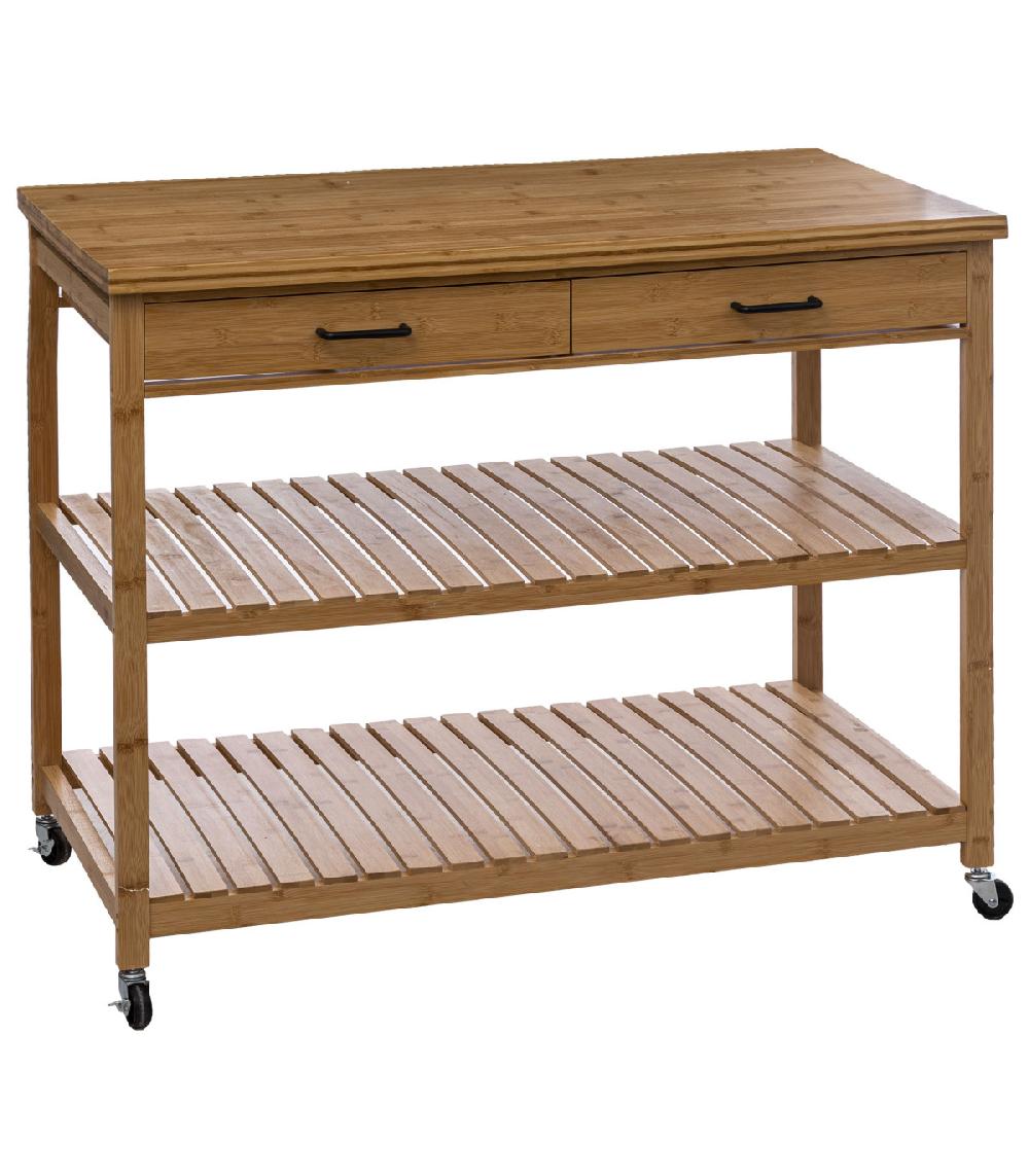 wadiga Ilot de cuisine amovible en bambou - 108x60x90cm