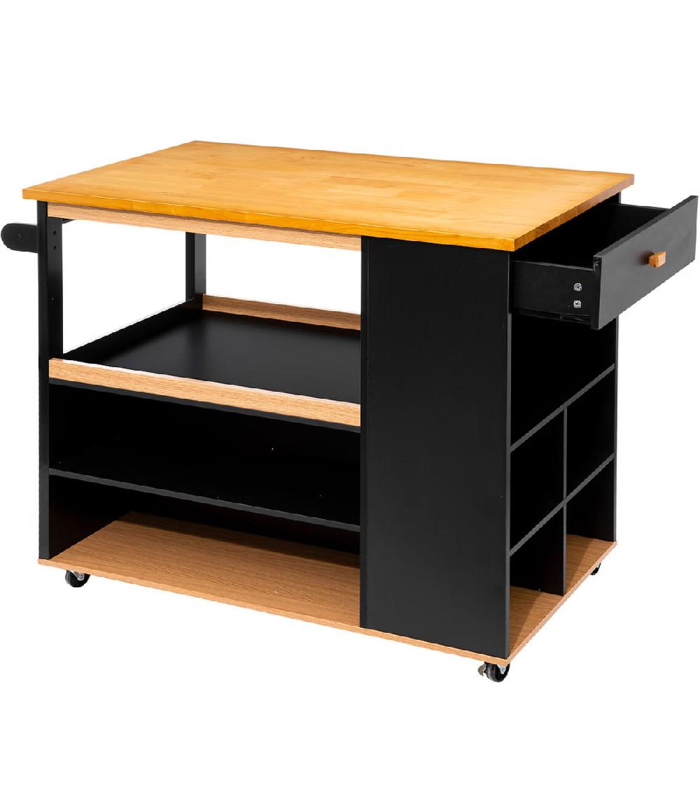 Wadiga Ilot De Cuisine Sur Roulettes Bois Et Noir 108x89x60cm