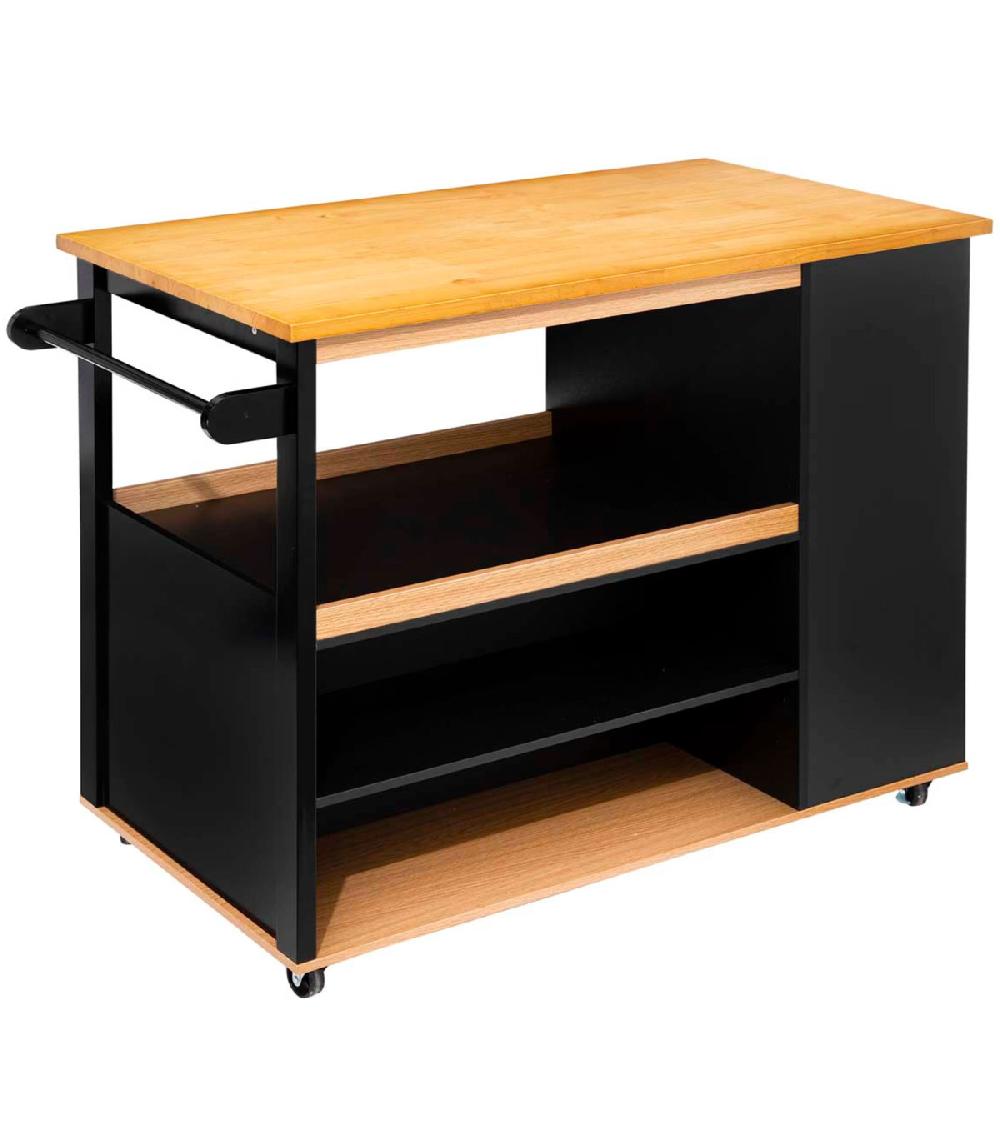 Wadiga Ilot De Cuisine Sur Roulettes Bois Et Noir 108x89x60cm