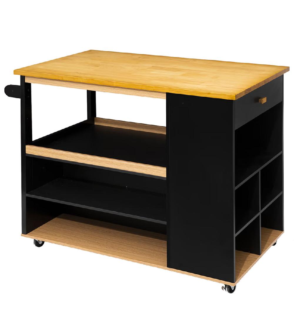 wadiga Ilot de cuisine sur roulettes bois et noir 108x89x60cm