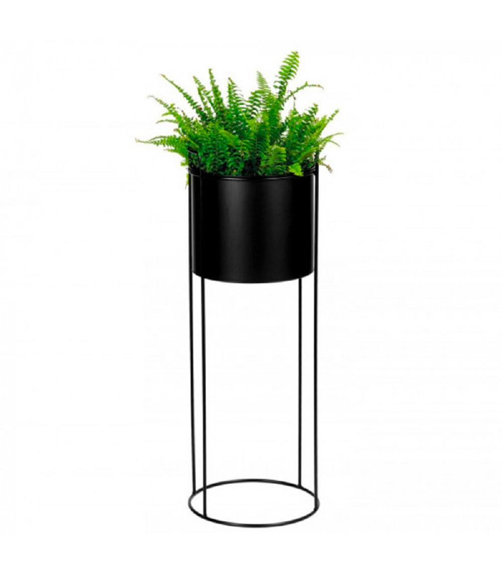 Wadiga Jardinière Ronde Sur Pied En Métal Noir - 28x80cm