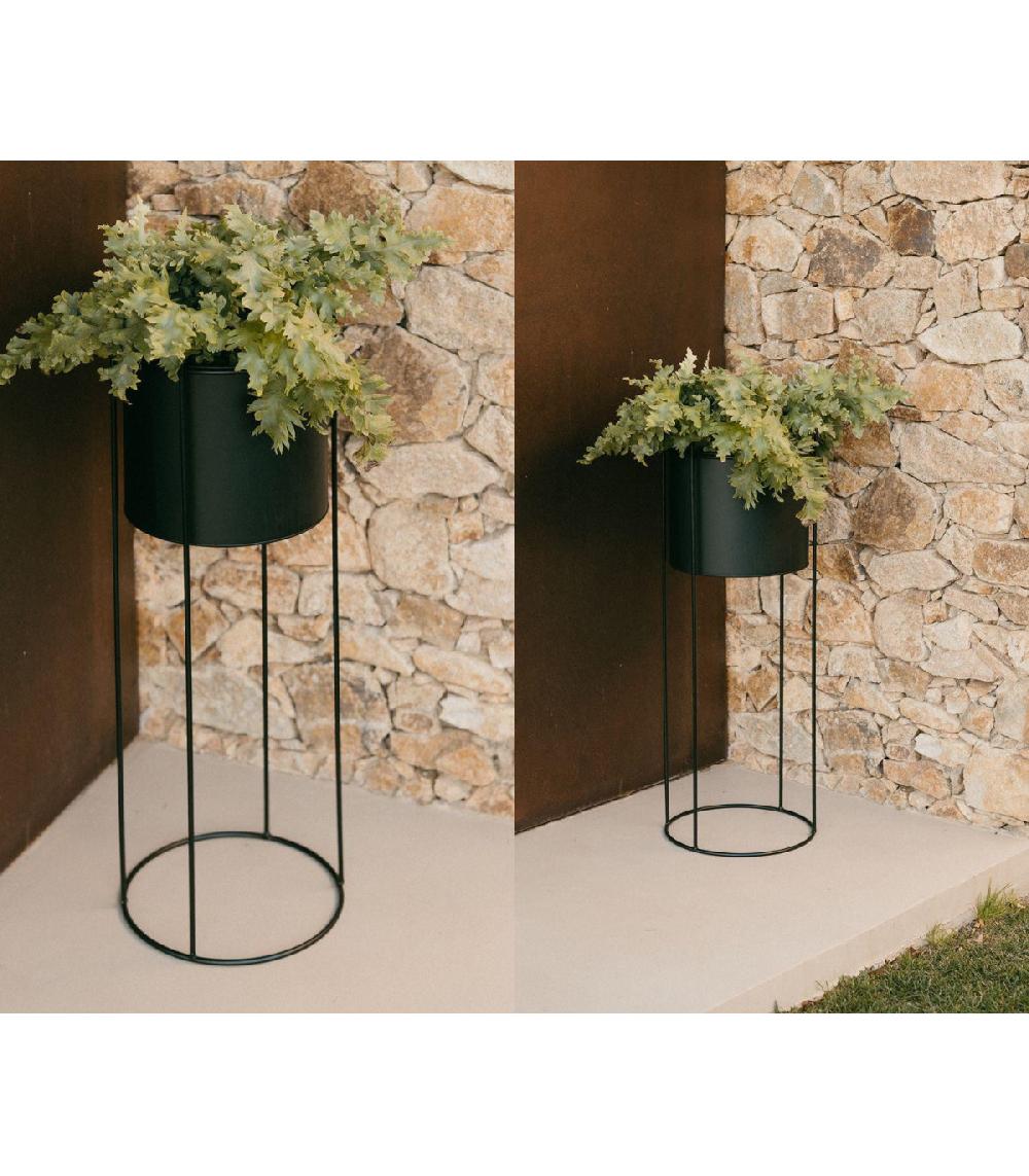 Wadiga Jardinière Ronde Sur Pied En Métal Noir - 28x80cm