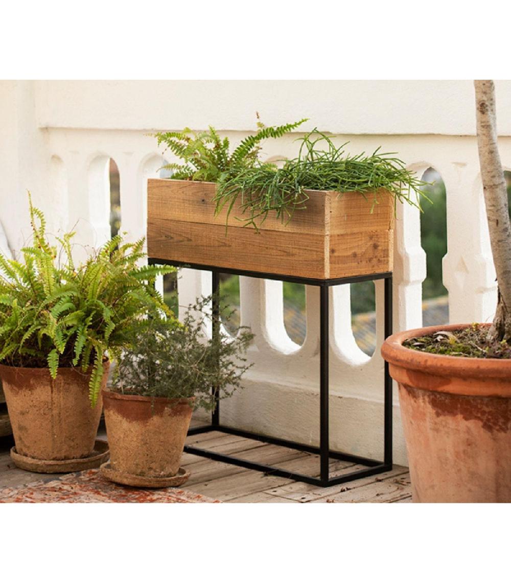 Wadiga Jardinière Sur Pied En Métal Noir Et Bois Recyclé - 55x21x60.5cm