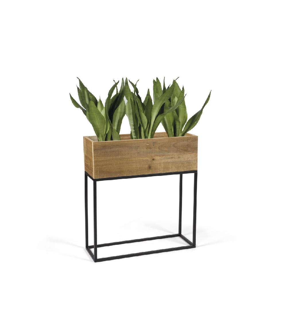 Wadiga Jardinière Sur Pied En Métal Noir Et Bois Recyclé - 55x21x60.5cm