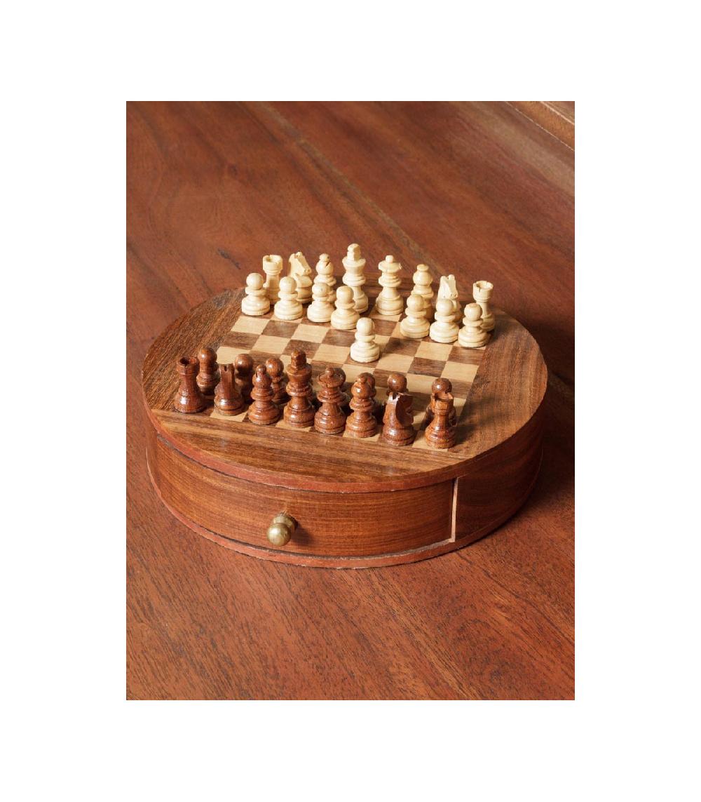 Wadiga Jeu D'échecs En Bois Rond Avec Tiroir De Rangement