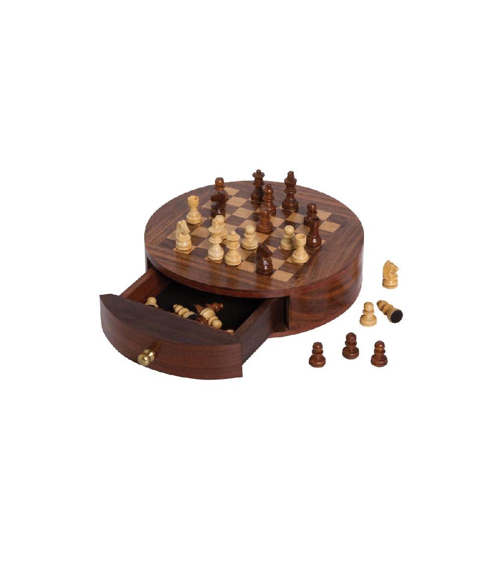 wadiga Jeu d'échecs en Bois Rond avec Tiroir de Rangement