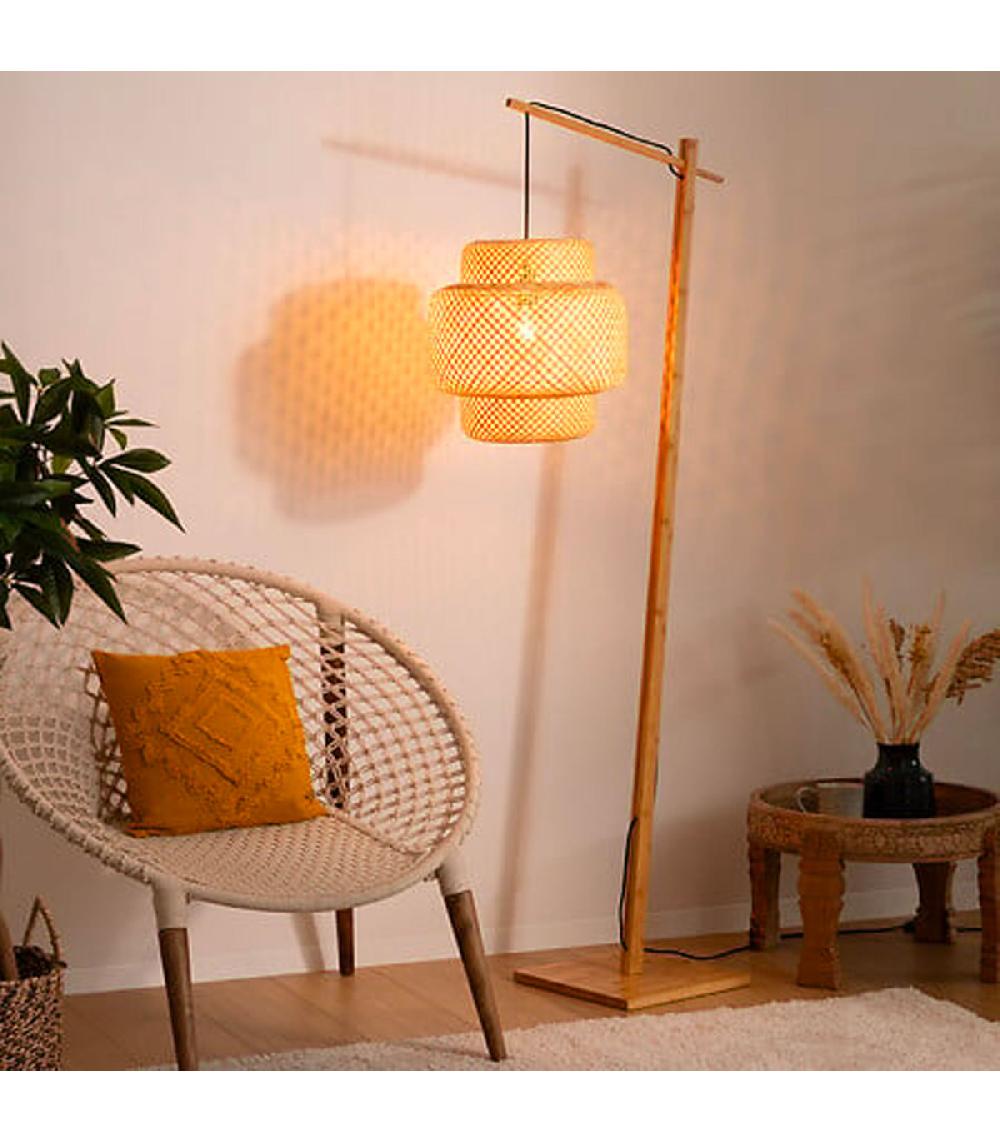 Wadiga Lampadaire Abat-jour Suspendu En Bambou 66x36x171.5cm