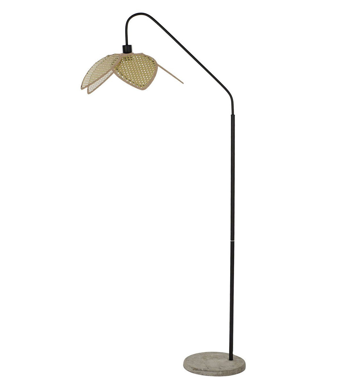 wadiga Lampadaire arc métal noir et abat-jour rotin synthétique - 45x72x165cm