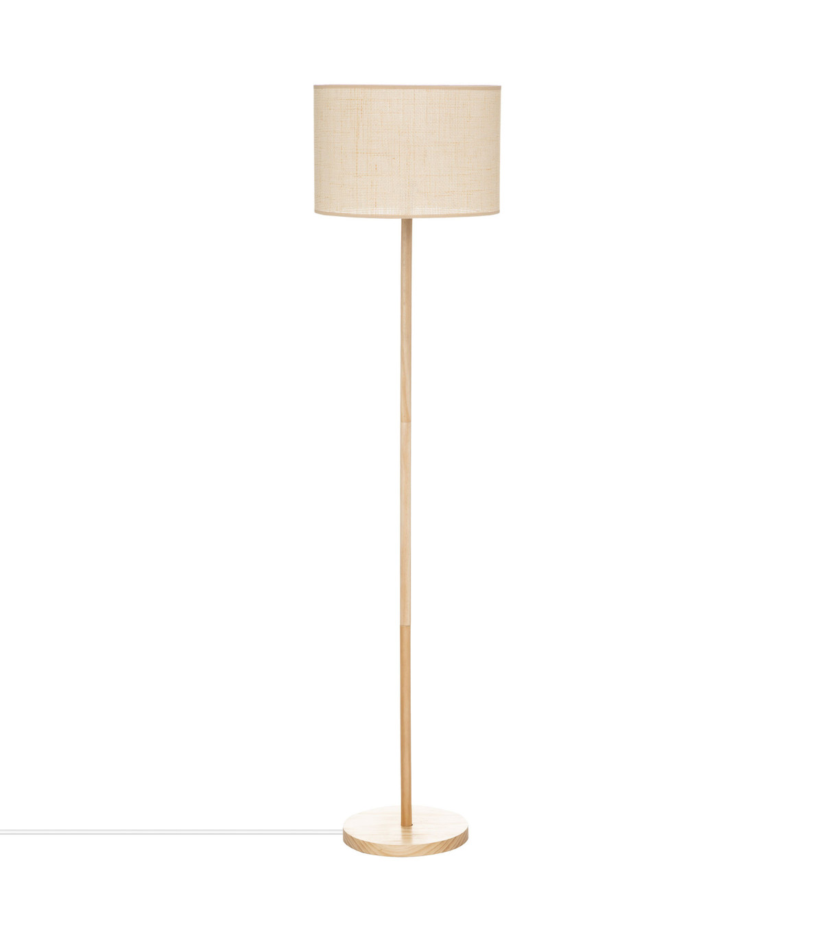 wadiga Lampadaire droit en bois de pin et abat-jour tressé beige naturel 36x36x150cm