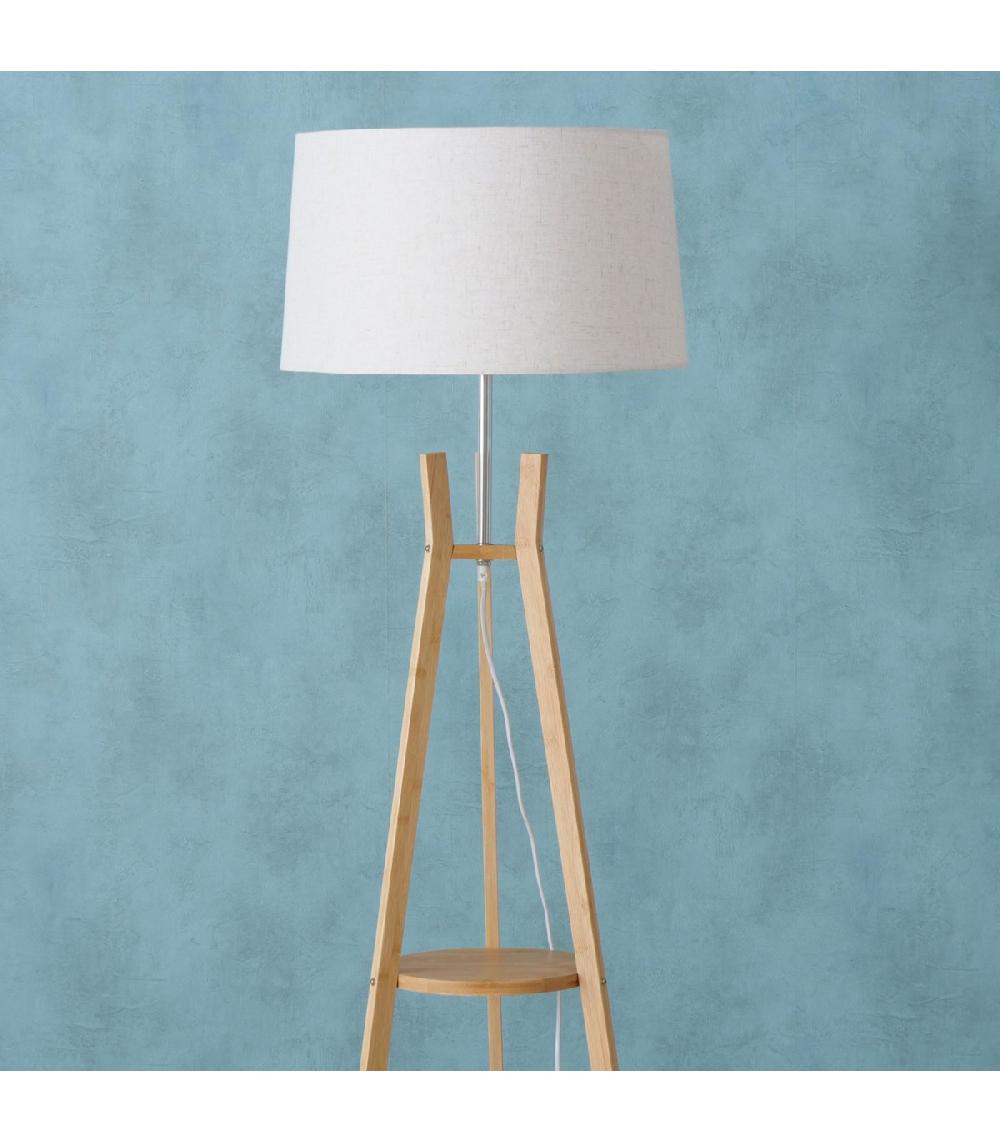 Wadiga Lampadaire étagère En Bambou Et Abat-jour Blanc 40x40x153cm