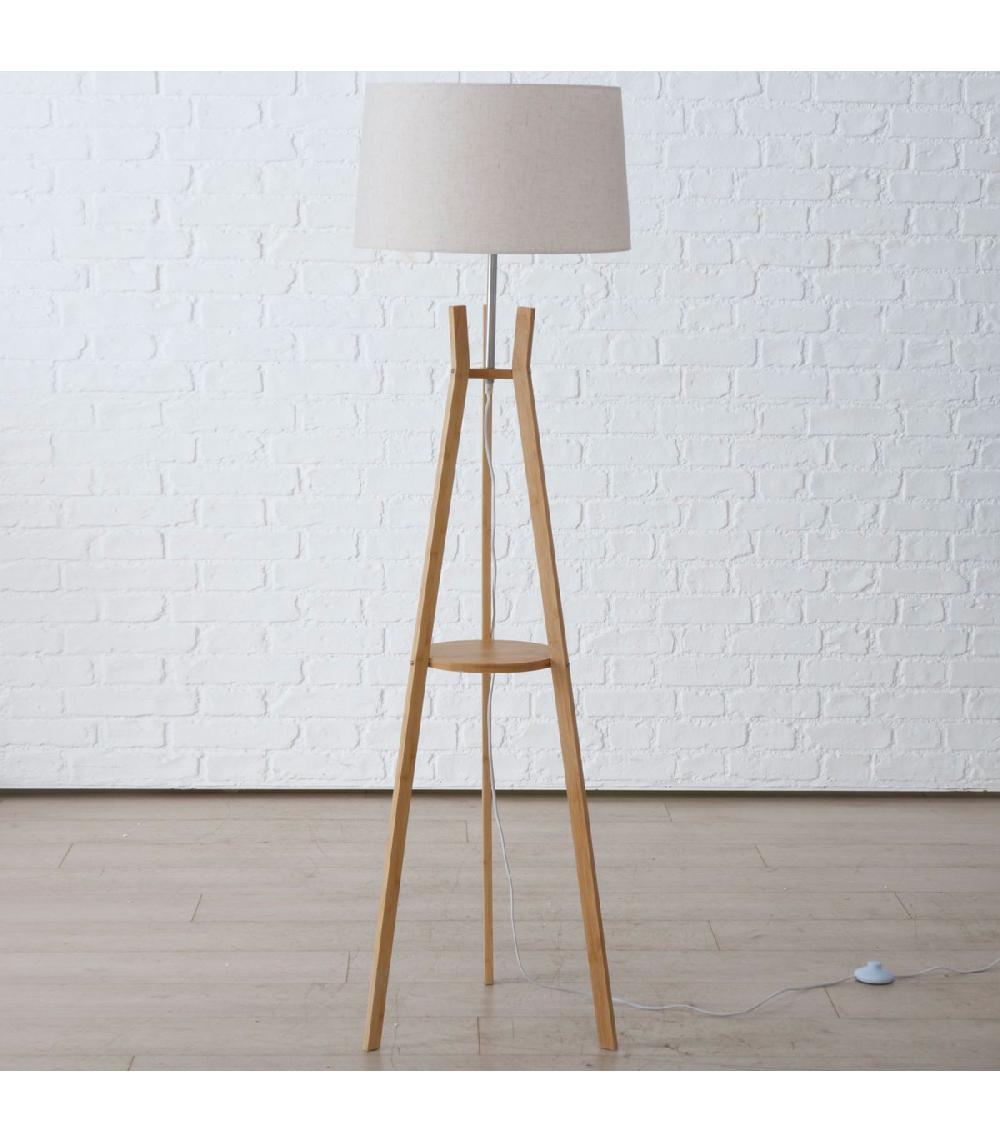 Wadiga Lampadaire étagère En Bambou Et Abat-jour Blanc 40x40x153cm