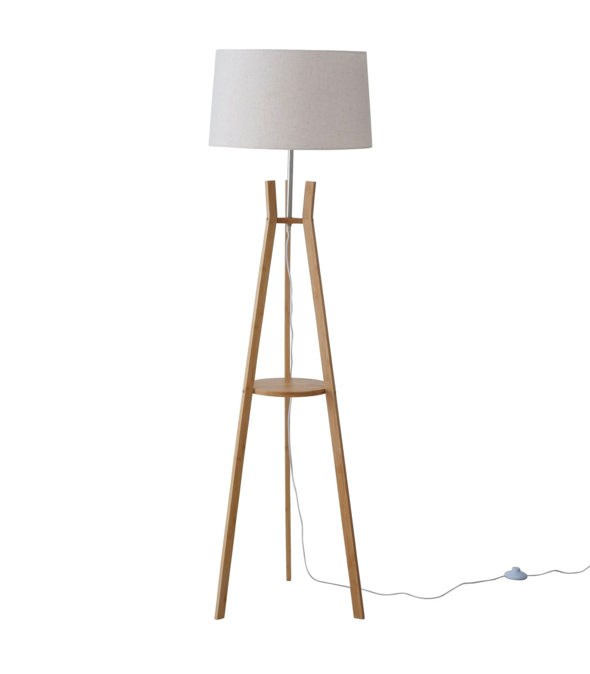 wadiga Lampadaire étagère en bambou et abat-jour blanc 40x40x153cm