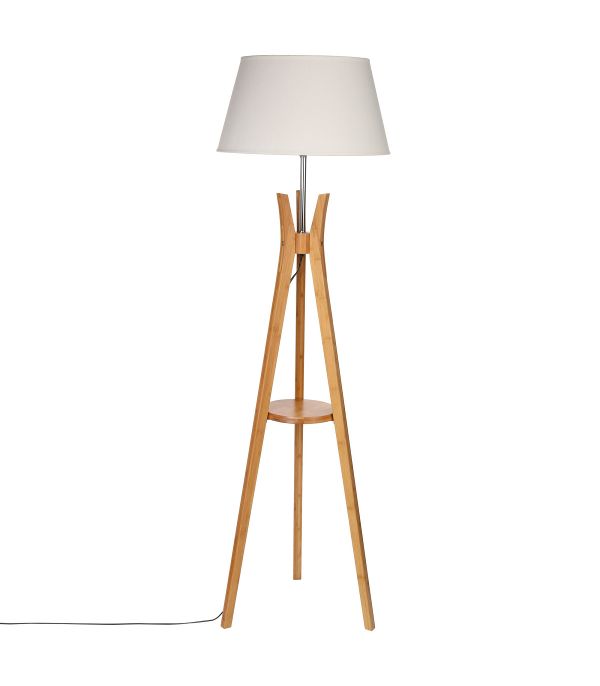 wadiga Lampadaire étagère en bambou et abat-jour blanc 46x46x156cm