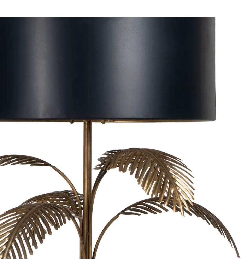Wadiga Lampadaire Palmier En Métal Doré Et Abat-jour Tissu Noir 50x50x168cm