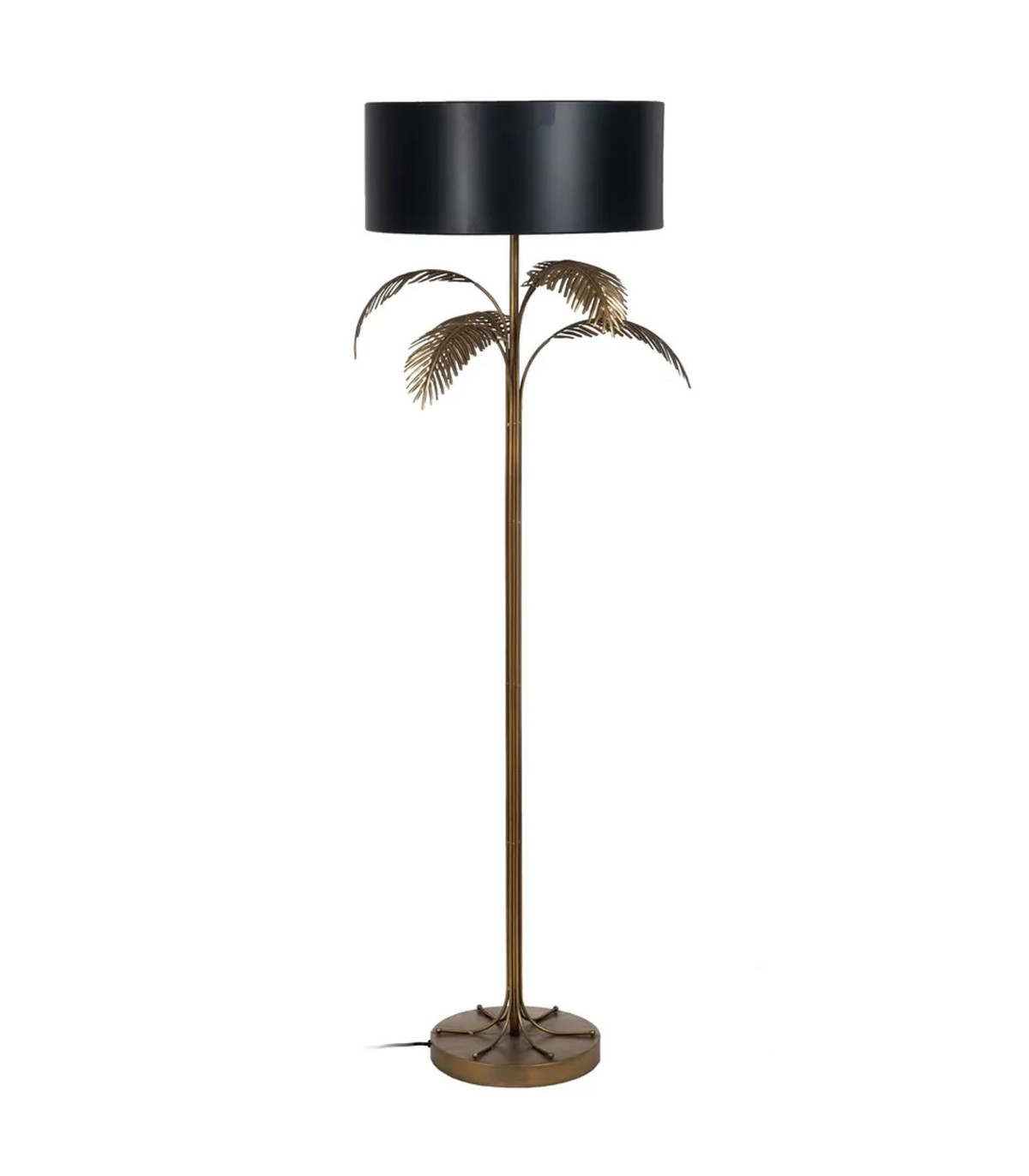 wadiga Lampadaire palmier en métal doré et abat-jour tissu noir 50x50x168cm