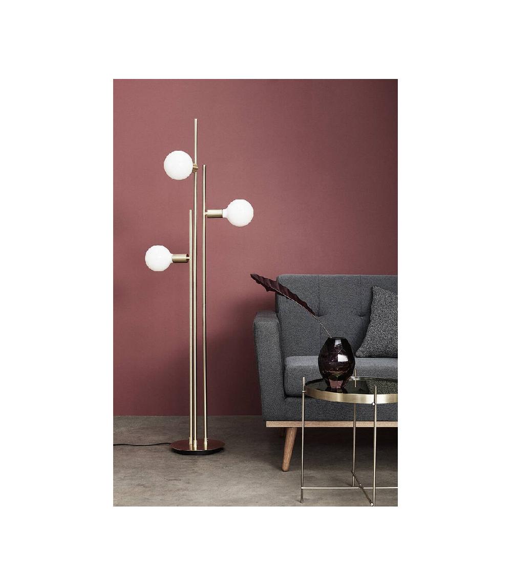 Wadiga Lampadaire Rétro En Laiton Doré + 3 Globes En Verre Blanc