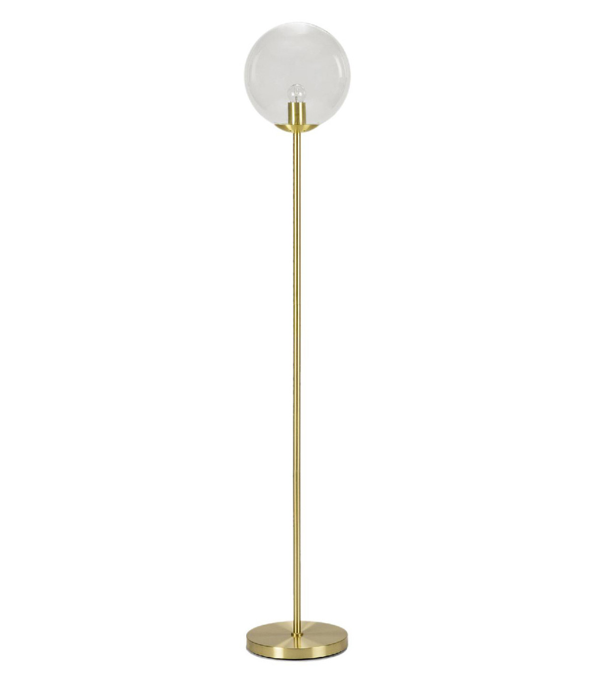 wadiga Lampadaire rétro en métal doré et globe en verre transparent - 150cm