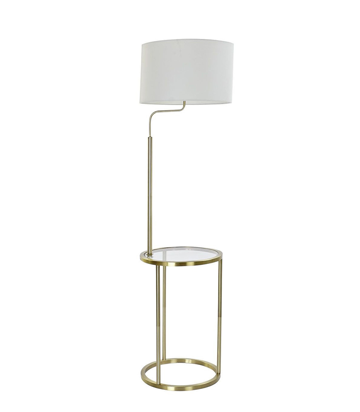 wadiga Lampadaire Table en Métal Doré et Abat-jour Blanc en Lin - H154cm
