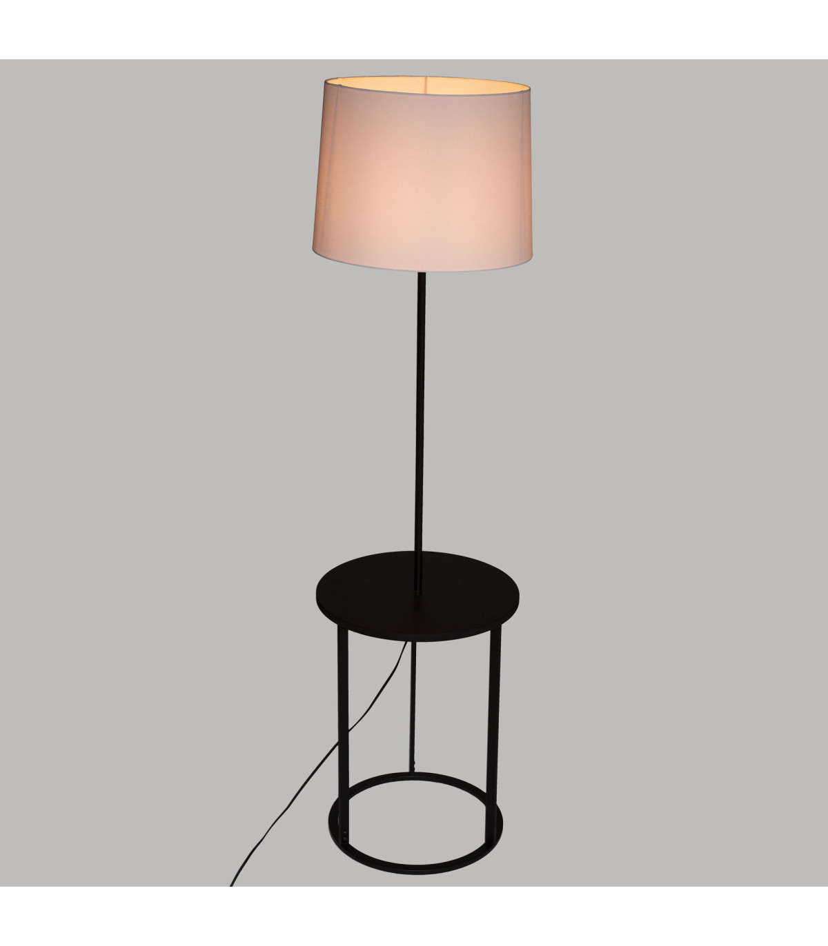 Wadiga Lampadaire Table En Métal Et Bois Noir Et Abat-jour Blanc 40x40x147.5cm