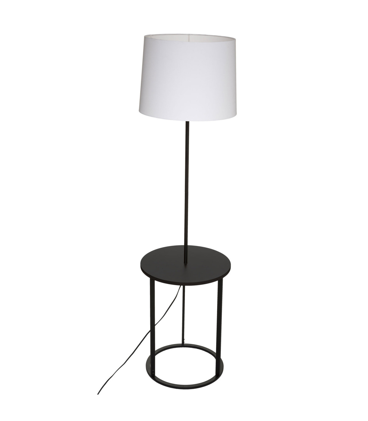 wadiga Lampadaire table en métal et bois noir et abat-jour blanc 40x40x147.5cm