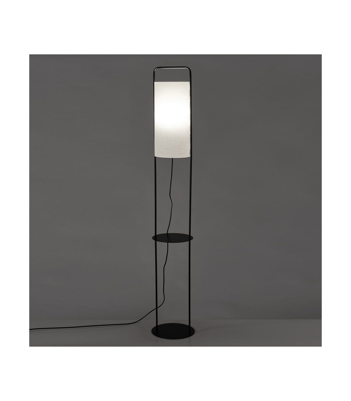 Wadiga Lampadaire Table En Métal Noir Et Abat-jour Blanc - H150cm