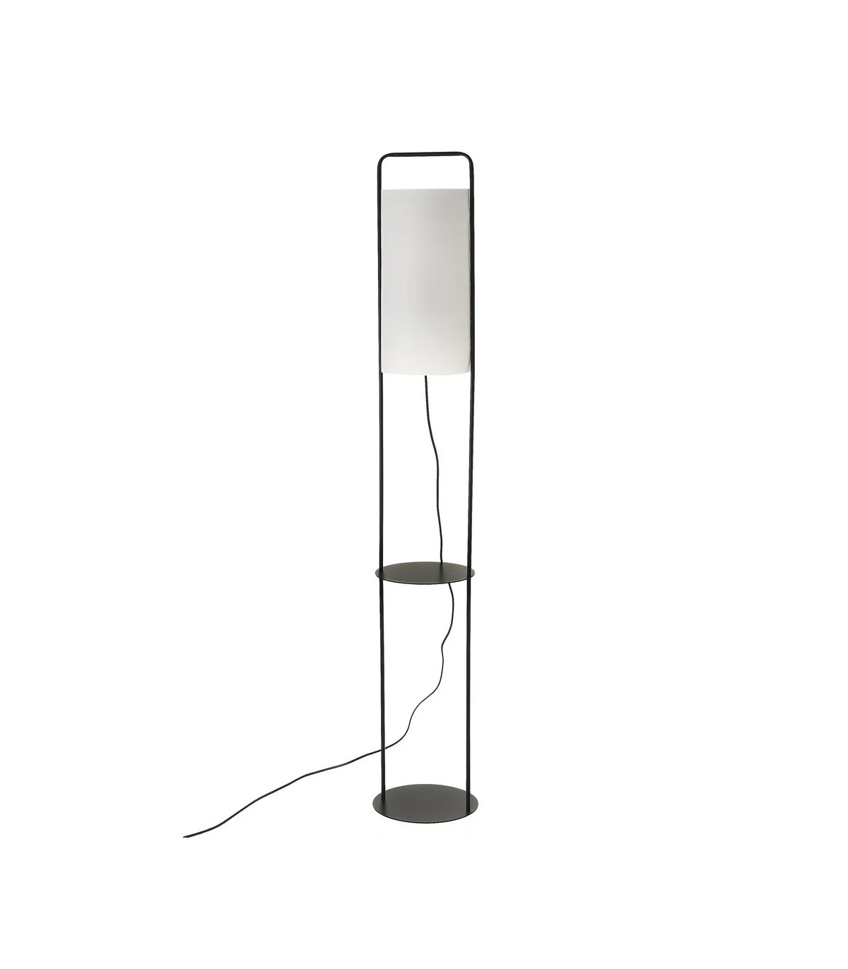 wadiga Lampadaire table en métal noir et abat-jour blanc - H150cm