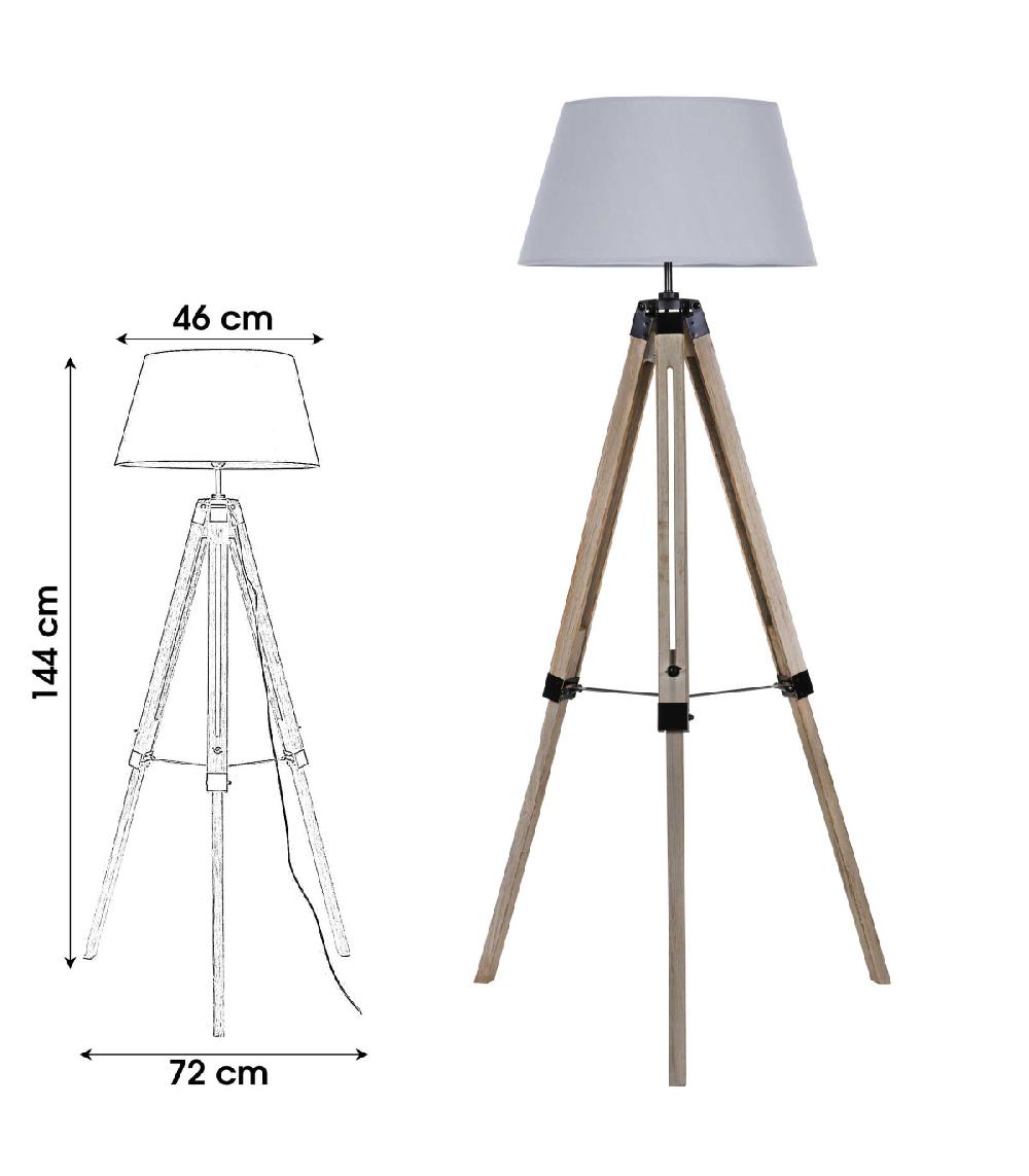 Wadiga Lampadaire Trépied Bois Abat-jour Gris Clair