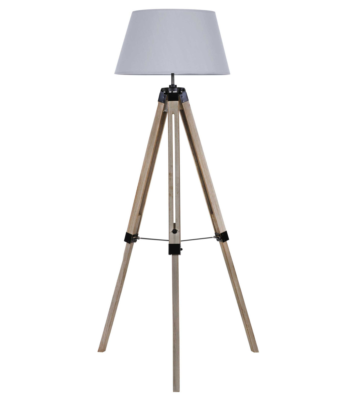 wadiga Lampadaire Trépied Bois Abat-jour Gris Clair