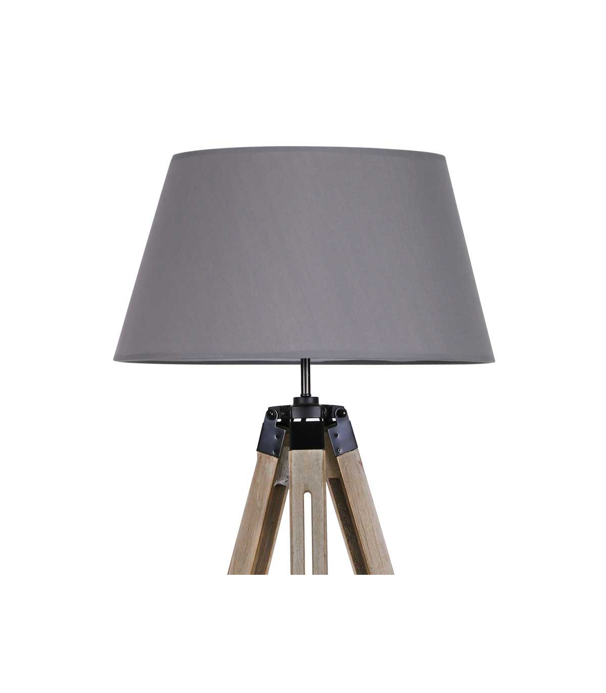 Wadiga Lampadaire Trépied Bois Abat-jour Gris Foncé
