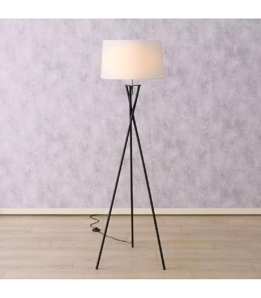 Wadiga Lampadaire Trépied Métal Noir Et Abat-jour Blanc 44x44x158cm